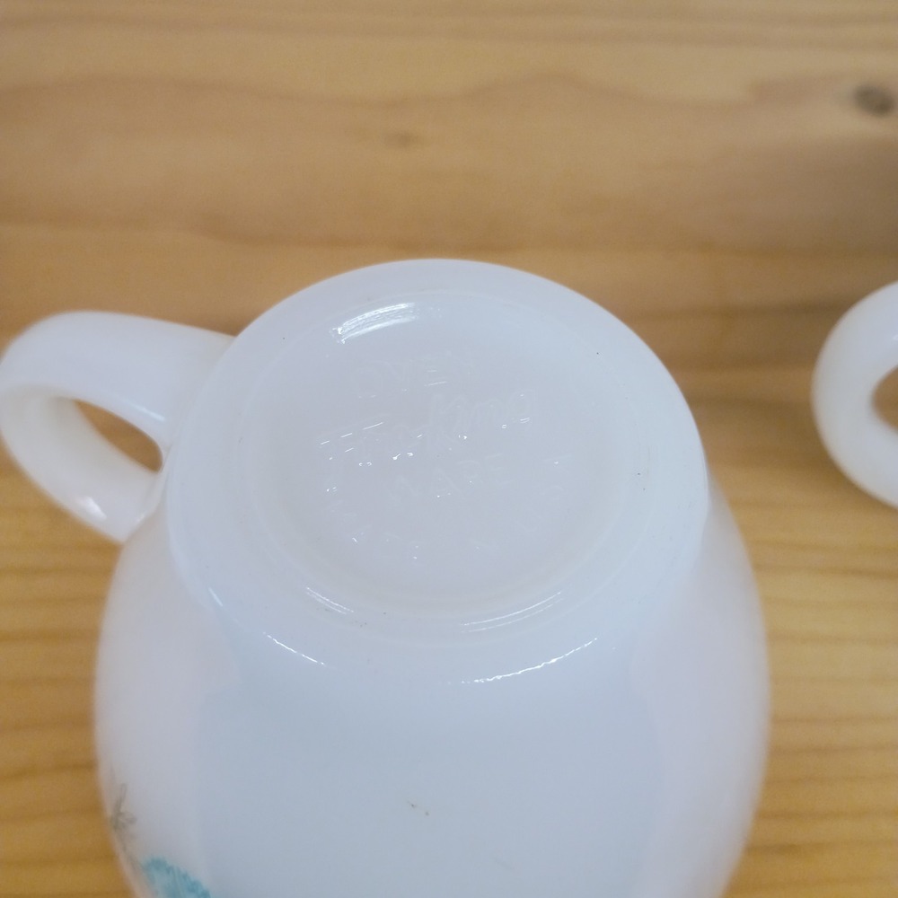 Vintage Fire King Bonnie Blue Carnation 5 Flower Teacup Cups‎ & 3 Saucers - Picture 11 of 15